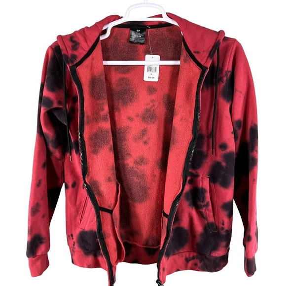 NWT AD Mens S Womens M Hoodie Red Black Tie-Dye Skull Graphic Hoodie Jacket - Picture 4 of 16